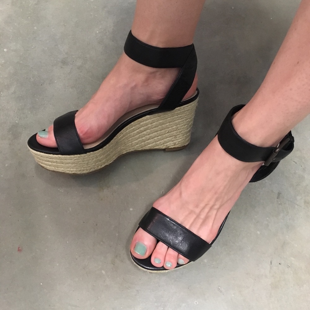Via Spiga Black Leather Platform Espadrille Sandal